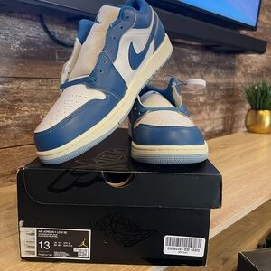 Nike Air Jordan 1 Low SE White and Blue Sneakers